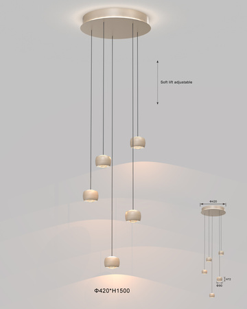 5039-513 Lampa wisząca piątka okrągła QUIBERON kaszmirowa - piaskowa