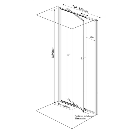 AMICO drzwi prysznicowe zawiasowe 740-820x1850mm, szkło czyste