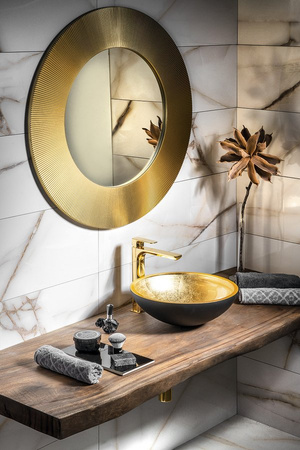 SPY Bateria umywalkowa wysoka z przedłużoną wylewką, złoto