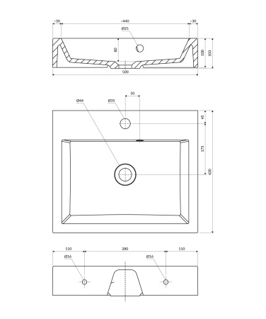 THASOS M+ umywalka nablatowa/wisząca z przelewem, 50 x 42 cm, biały połysk