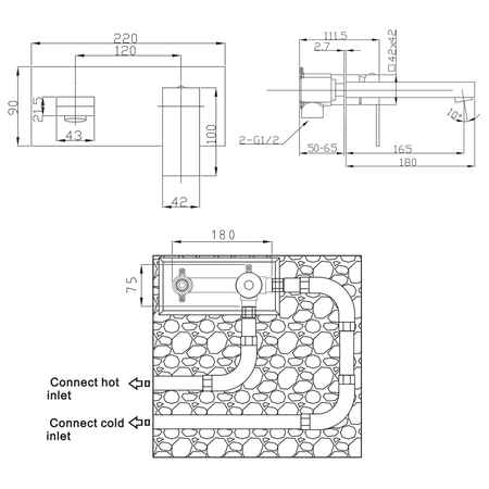 LATUS bateria umywalkowa podtynkowa, chrom