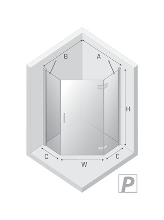 Kabina NESTA chrom 1D pięciokątna P 90x90x200 czyste 6mm Active Shield 2.0