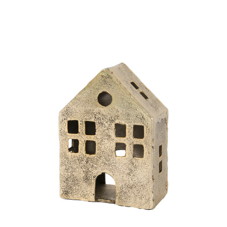 House Tealight Holder Antique Gold 130x70x185mm