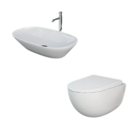 Zestaw DES Miska WC podwieszana z deską W/O i Umywalką Nablatową VARIANT owalną 60x36 cm biały połysk