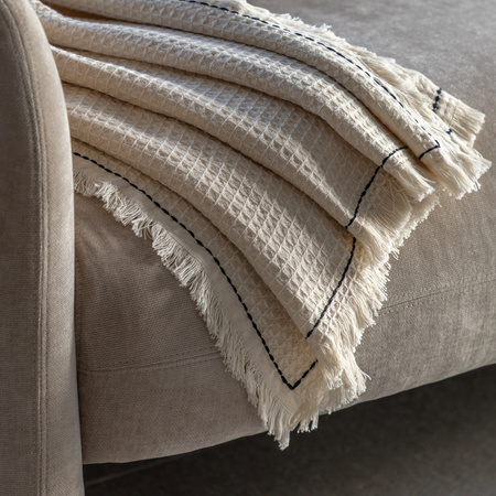 Stitched Border Waffle Throw Cream 1300x1700mm