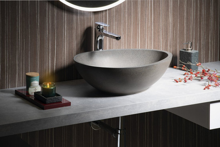 PUNC umywalka betonowa z korkiem, 53x39cm, czrany granit