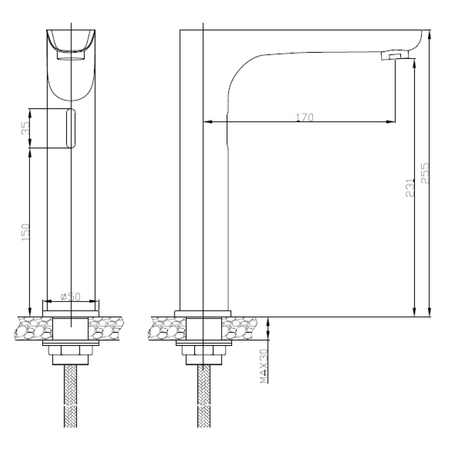 Bateria sensorowa umywalkowa wysoka 230V AC / 6V DC (4xAA), chrom