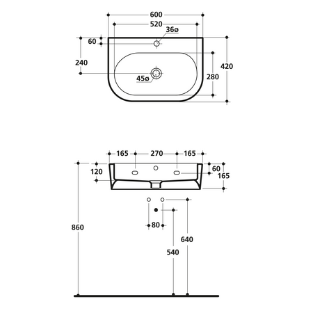 FLO umywalka ceramiczna 60x42cm, biały