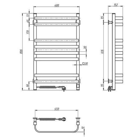 Elektryczny Grzejnik Łazienkowy Navin Stugna 480х800 Sensor lewa, biały