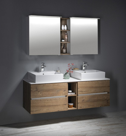 LINEX szafka z lustrem, oświetlenie LED, 60x70x15cm, lewa/prawa, dąb srebrny