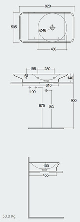 VALET Umywalka podwieszana & nablatowa 92x50,5 cm blat L biały mat