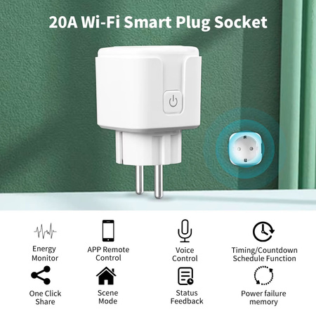 Gniazdo-wtyczka Inteligentna, WiFi, 20A, biala