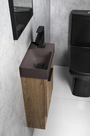 PICCOLINO umywalka betonowa, 30,8x17cm, bateria z prawej strony, ciemnobrązowy mat