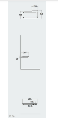 VALET Ceramiczna półka 39,5x20,5 cm do lustra okrągłego JOY prawa biały połysk
