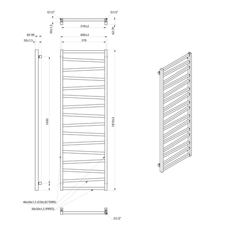 ZIG grzejnik 600x1810 mm, czarny mat