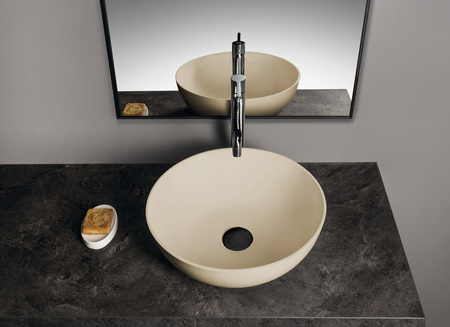 BANERA ROUND umywalka kompozytowa nablatowa, średnica 39cm, beż mat