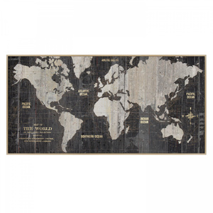 World Traveller Map Framed Canvas 750x25x1500mm