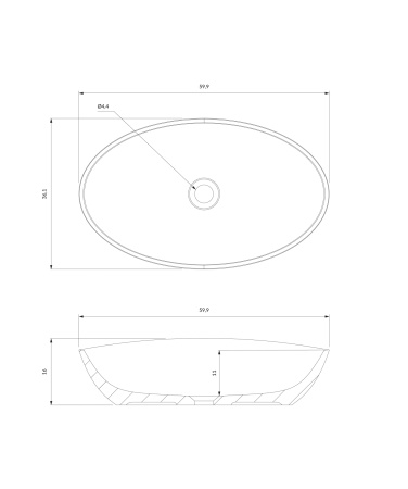 BARCELONA M+ umywalka nablatowa, 60 x 36 cm, biały połysk