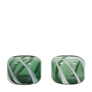 Candy Stripe Tealight Holder S/2 Green100x100x75mm
