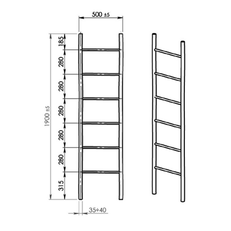 BAMBUS drabinka-wieszak na ręczniki 500x1900x40mm, bambus