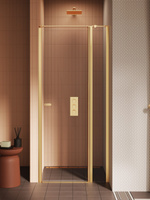 NZ2 Drzwi wnękowe NEW SOLEO GOLD BRUSHED 1D U 90x195 szkło czyste 6mm Active Shield 2.0 - z elementem stałym  - wsp. Równoległy