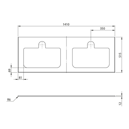 BRAHEA Rockstone blat z 2 otworami 141x51,5cm (70+70cm), biały mat