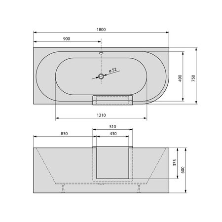 PORTAS L asymetryczna wanna z drzwiami, 180x75x60cm, biały