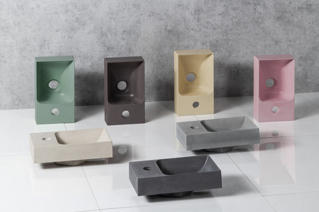 PICCOLINO umywalka betonowa, 30,8x17cm, bateria w lewo, piaskowy mat