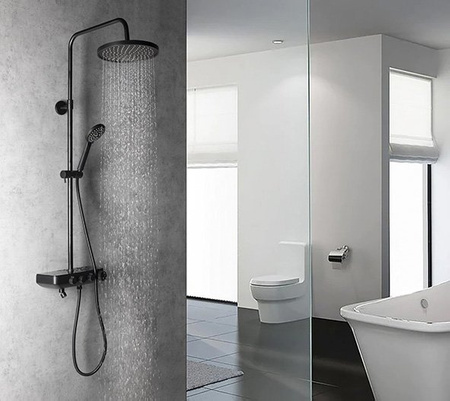 FARRAO zestaw prysznicowy z baterią, wylewka, czarny mat