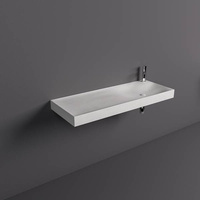 REMAL Umywalka podwieszana & nablatowa 121 x 46 cm L blat z lewej strony z otworem na baterię MICA WHITE