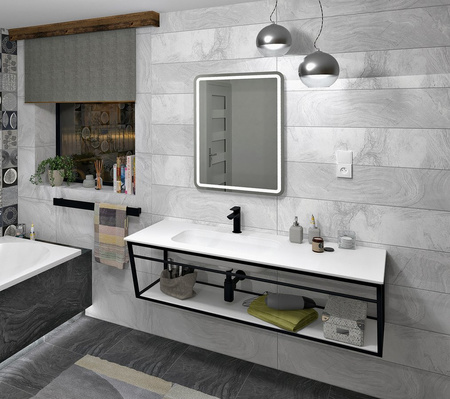 ARUBA umywalka lewa, 130x51,5 cm, Rockstone biały mat