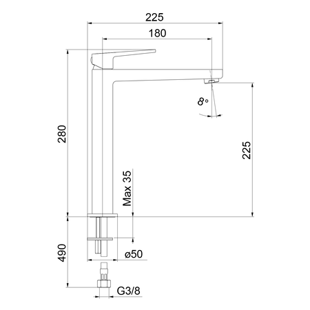 TURSI bateria umywalkowa wysoka z przedłużoną wylewką, czarny mat