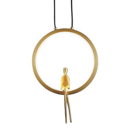 Lampa wisząca AMICI 27 cm - LED, mosiądz, złoty ring z dekoracyjną figurką