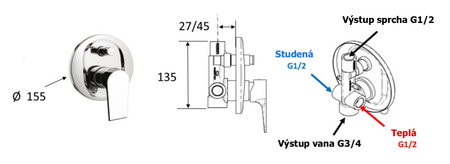 KAI bateria prysznicowa podtynkowa, 2 wyjścia, czarny mat