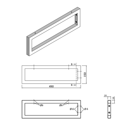 Wspornik 490x150x20mm, stal malowana, czarny mat