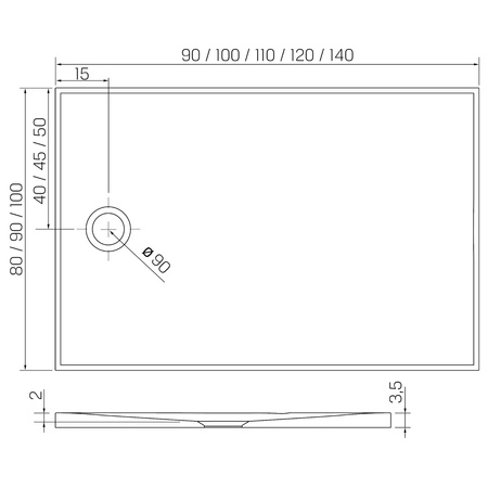 Brodzik NEX konglomeratowy prostokątny 110x80x3,5 beż struktura