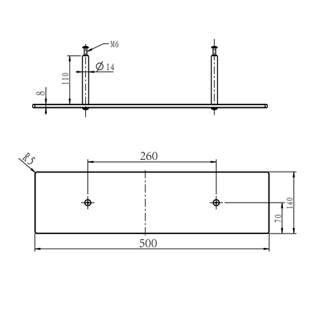 Półka do szafek z lustrem, z mocowaniem, 50cm, chrom