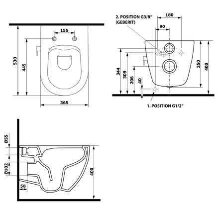 INFINITY CLEANWASH WC wiszące, z dyszą bidetową i zaworem, Rimless, 36,5x53cm, biały