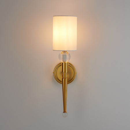 Lampa ścienna DAMA 52 cm-  złoty kinkiet z białym abażurem