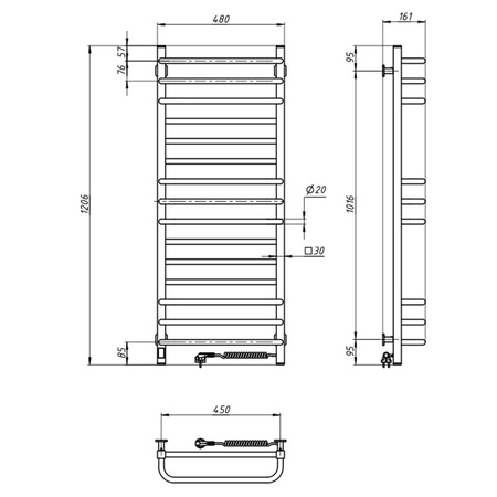 Grzejnik łazienkowy elektryczny Navin Grandis 480х1200 Sensor, prawy, timer, czarna mora