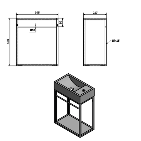 CREST wspornik pod umywalkę z półką 39,5x45x21,7cm, czarny mat