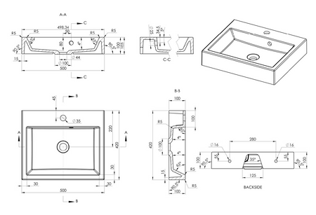 ORINOKO umywalka kompozytowa 50x42cm,biały