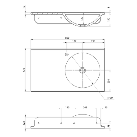 JUNO umywalka kompozytowa 80x47cm, biała, prawa