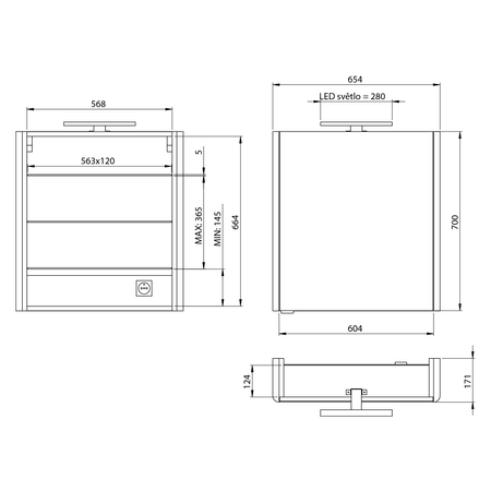 LUCIE szafka z lustrem z oświetleniem LED, 65x70x17cm, biała