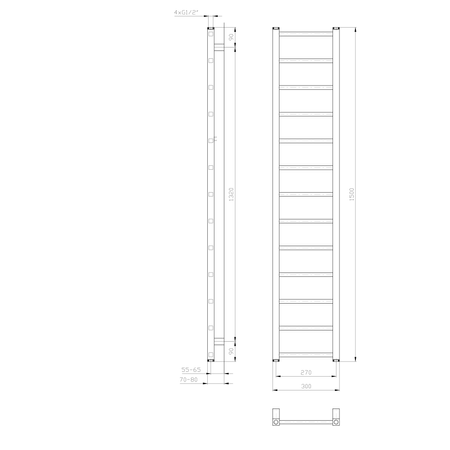 METRO LIGHT grzejnik łazienkowy 300x1500 mm, biały