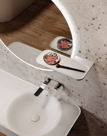 VALET Ceramiczna półka 39,5x20,5 cm do lustra okrągłego JOY lewa biały połysk