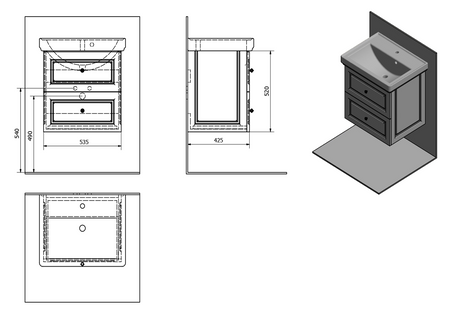 VIOLETA szafka umywalkowa 53,5x52x42,5cm, biały półpołysk