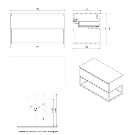 SKARA szafka pod umywalkę 90x50x45cm, czarny mat/dąb collingwood