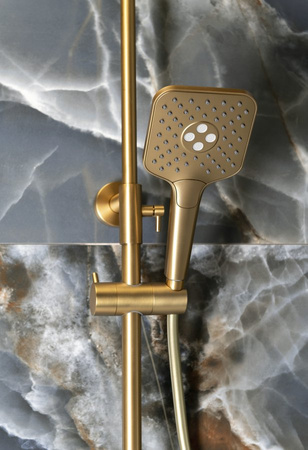 Zestaw prysznicowy z baterią termostatyczną, złoto mat