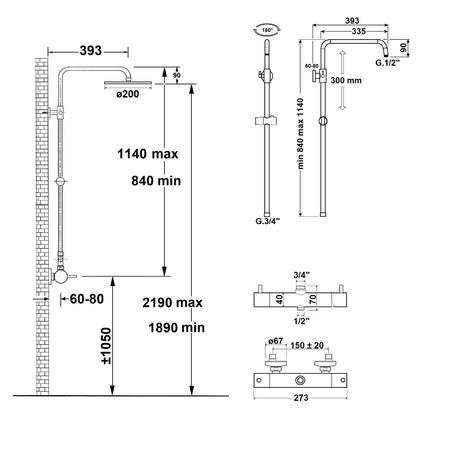 MIA zestaw prysznicowy z baterią dźwigniową, czarny mat